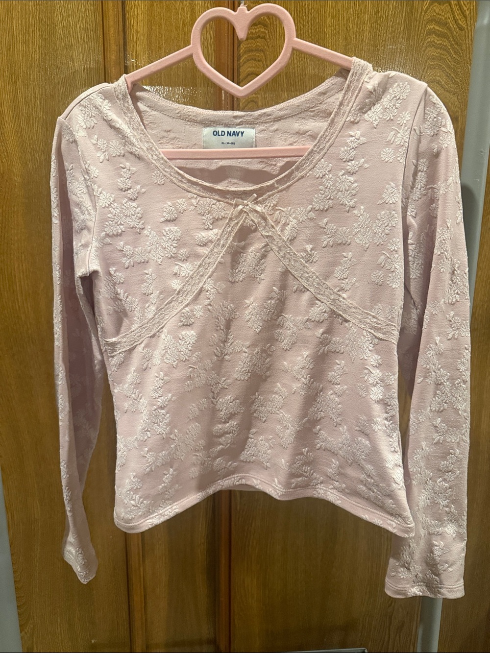 Old Navy Pale Pink Floral Lace-Trim Long Sleeve Top